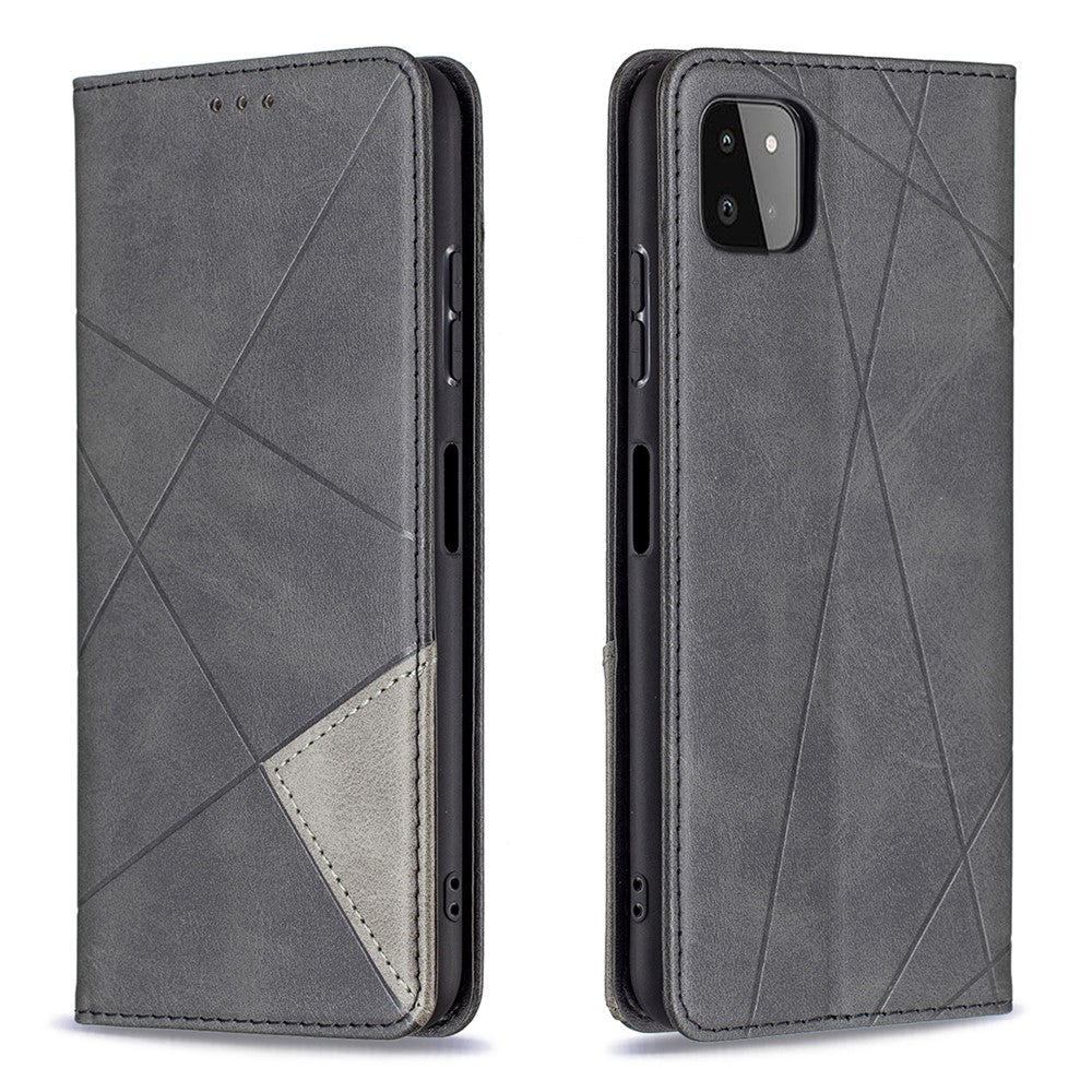 Geometrisk mønster-stå-lædercover med kortholder til Samsung Galaxy A22 5G (EU-version)