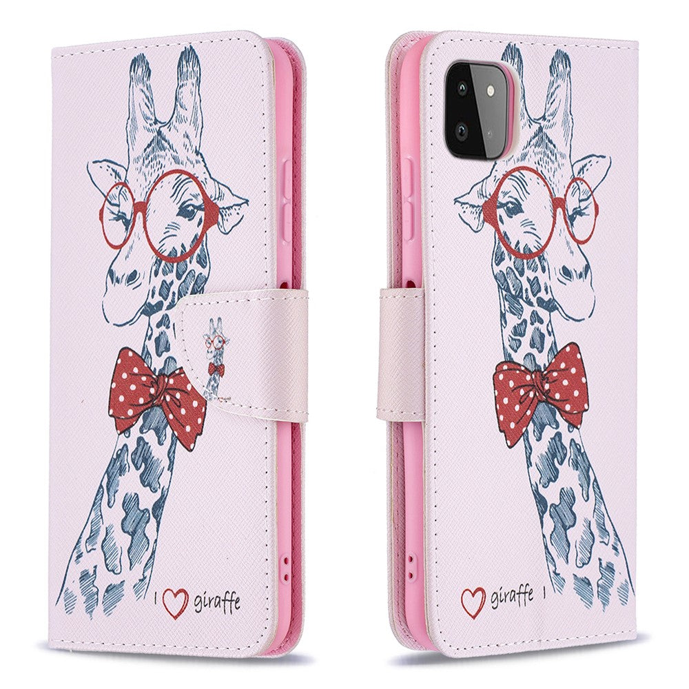 Mønstret print læder standerpung cover til Samsung Galaxy A22 5G (EU Version)