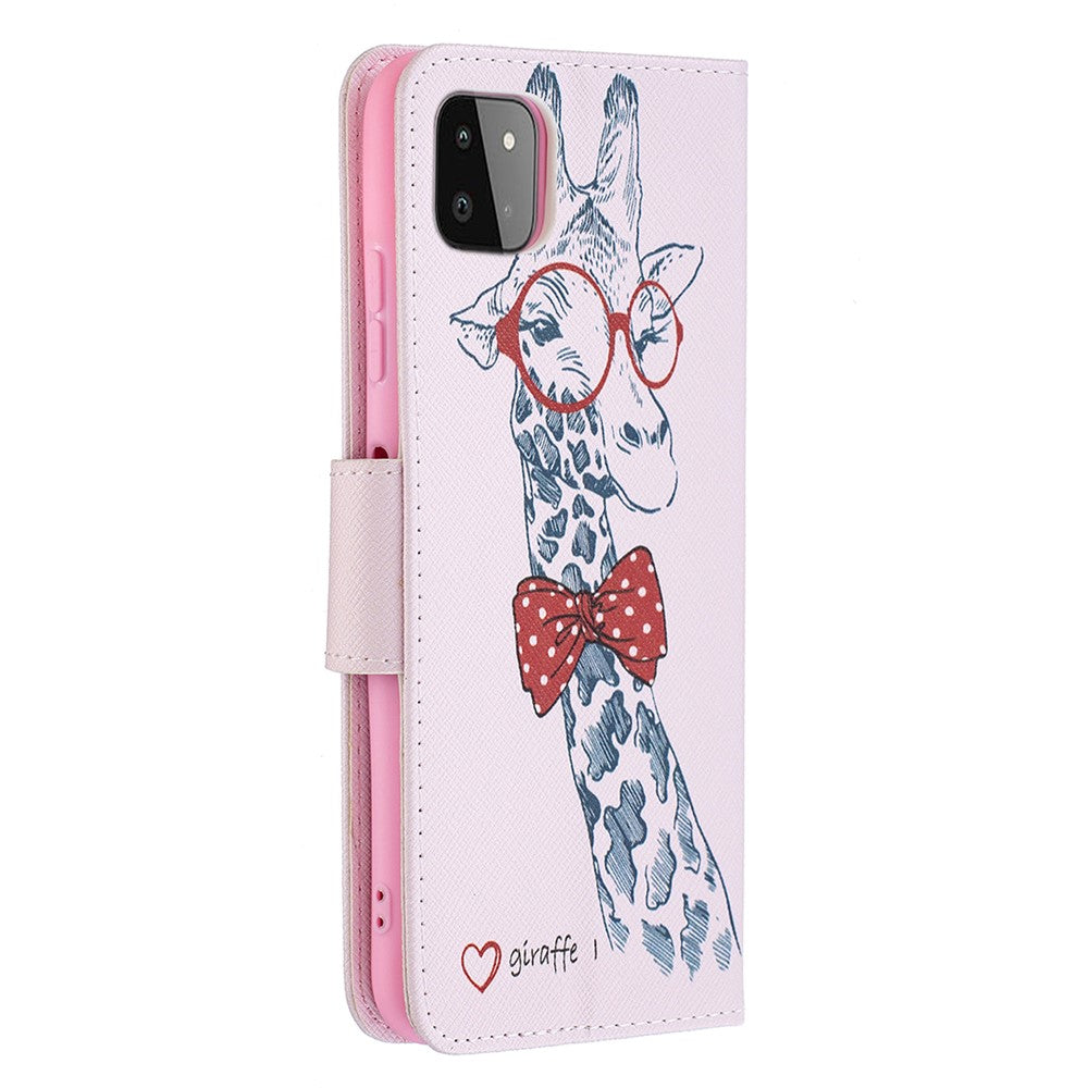 Mønstret print læder standerpung cover til Samsung Galaxy A22 5G (EU Version)