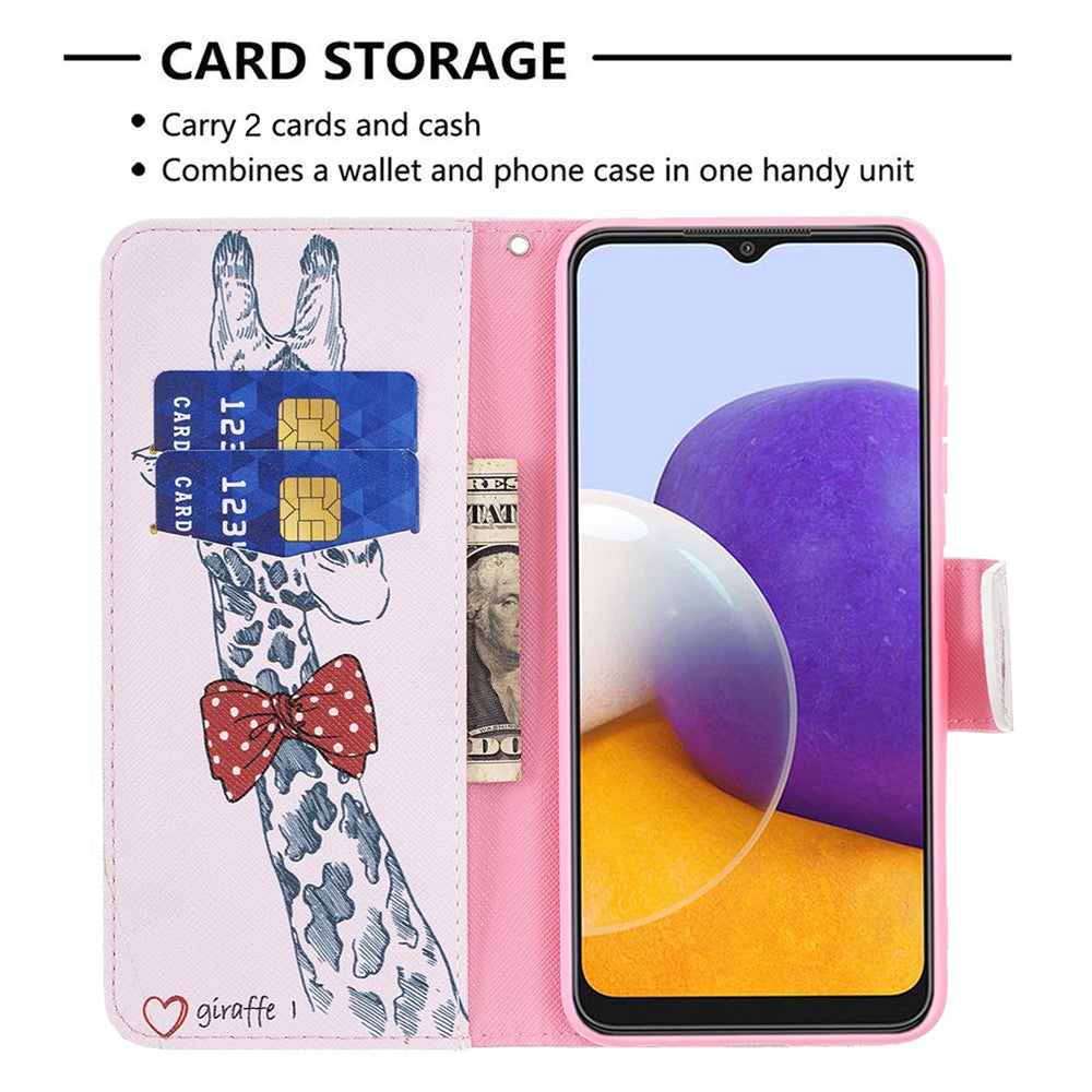 Mønstret print læder standerpung cover til Samsung Galaxy A22 5G (EU Version)