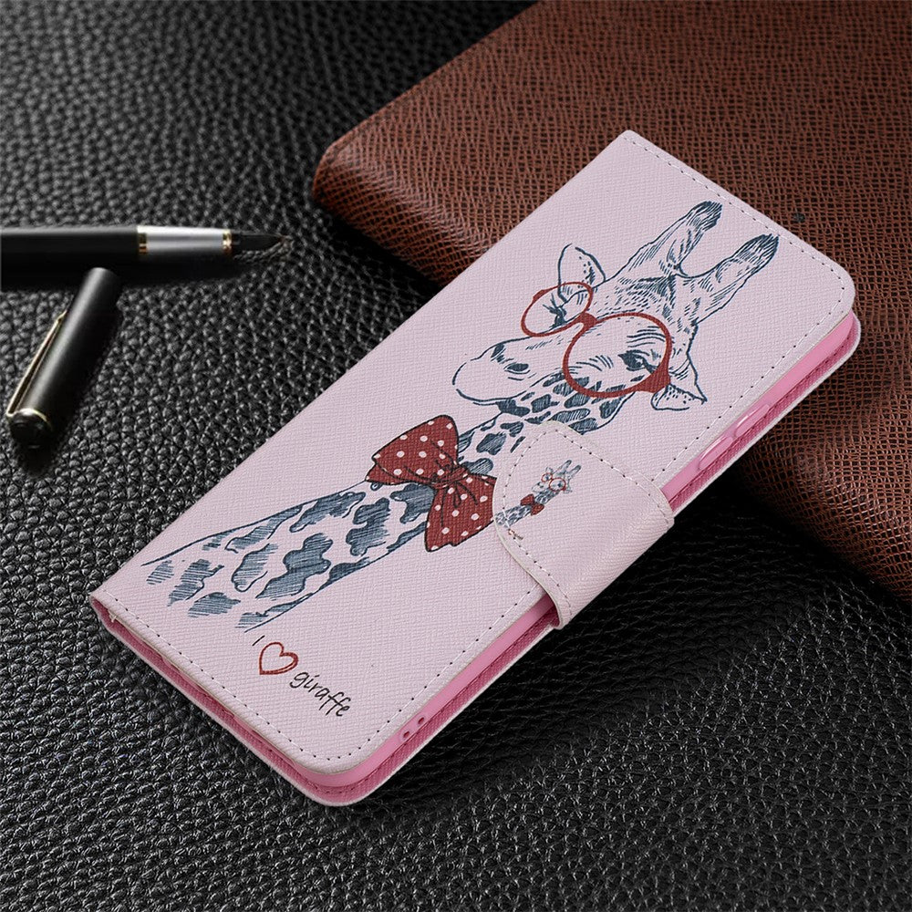 Mønstret print læder standerpung cover til Samsung Galaxy A22 5G (EU Version)