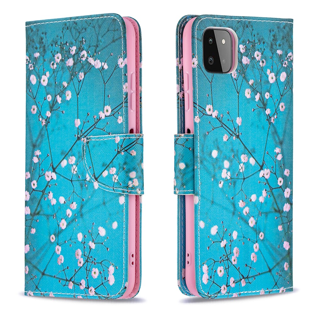 Mønstret print læder standerpung cover til Samsung Galaxy A22 5G (EU Version)