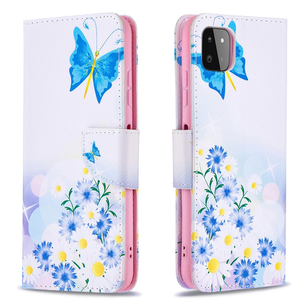 Mønstret print læder standerpung cover til Samsung Galaxy A22 5G (EU Version)