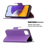 Ensfarvet Litchi-tekstur Wallet Stand Lædercover med Rem til Samsung Galaxy A22 5G (EU Version)