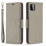 Ensfarvet Litchi-tekstur Wallet Stand Lædercover med Rem til Samsung Galaxy A22 5G (EU Version)