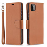 Ensfarvet Litchi-tekstur Wallet Stand Lædercover med Rem til Samsung Galaxy A22 5G (EU Version)
