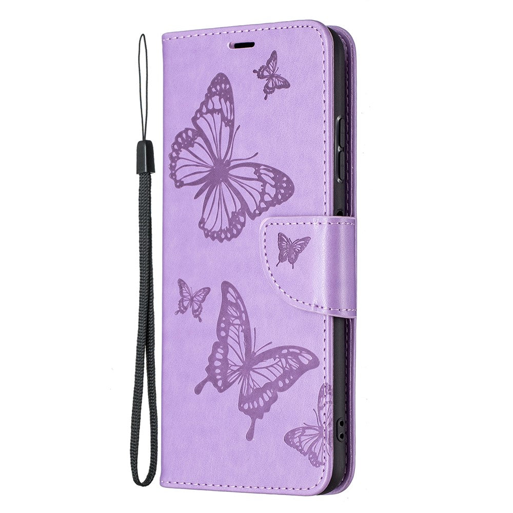 Læderpung-etui med sommerfuglemønster til Samsung Galaxy A22 5G (EU-version)
