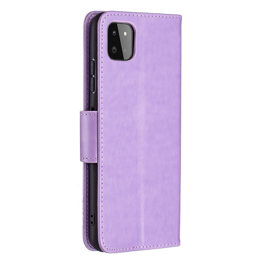 Læderpung-etui med sommerfuglemønster til Samsung Galaxy A22 5G (EU-version)