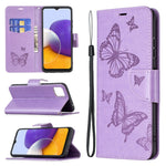 Læderpung-etui med sommerfuglemønster til Samsung Galaxy A22 5G (EU-version)
