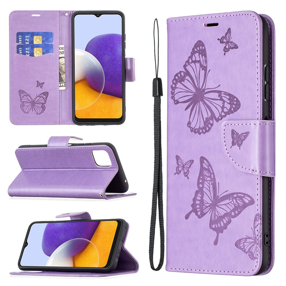 Læderpung-etui med sommerfuglemønster til Samsung Galaxy A22 5G (EU-version)