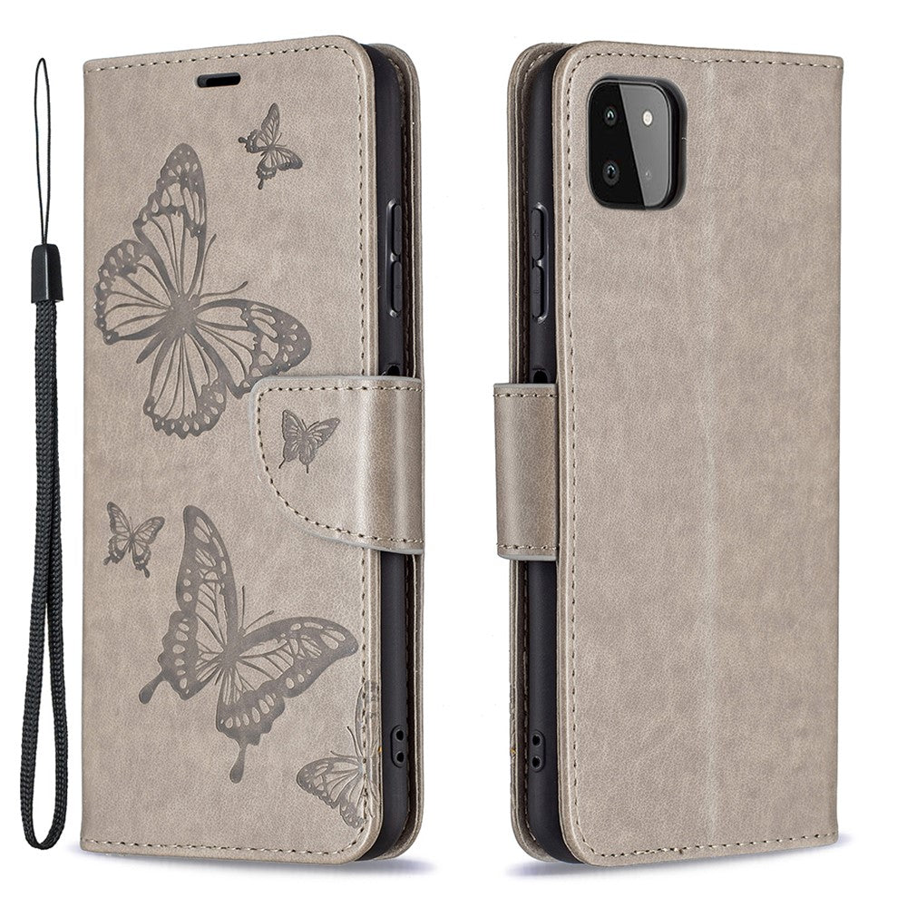 Læderpung-etui med sommerfuglemønster til Samsung Galaxy A22 5G (EU-version)