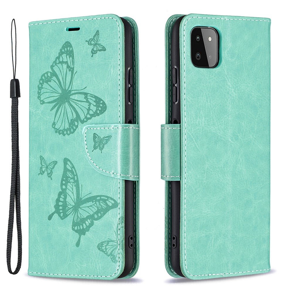 Læderpung-etui med sommerfuglemønster til Samsung Galaxy A22 5G (EU-version)