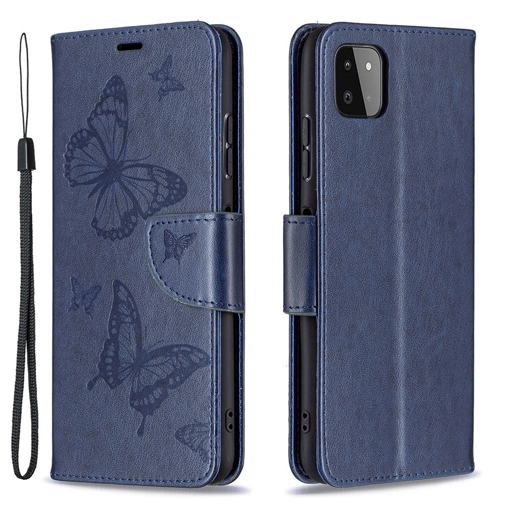 Læderpung-etui med sommerfuglemønster til Samsung Galaxy A22 5G (EU-version)