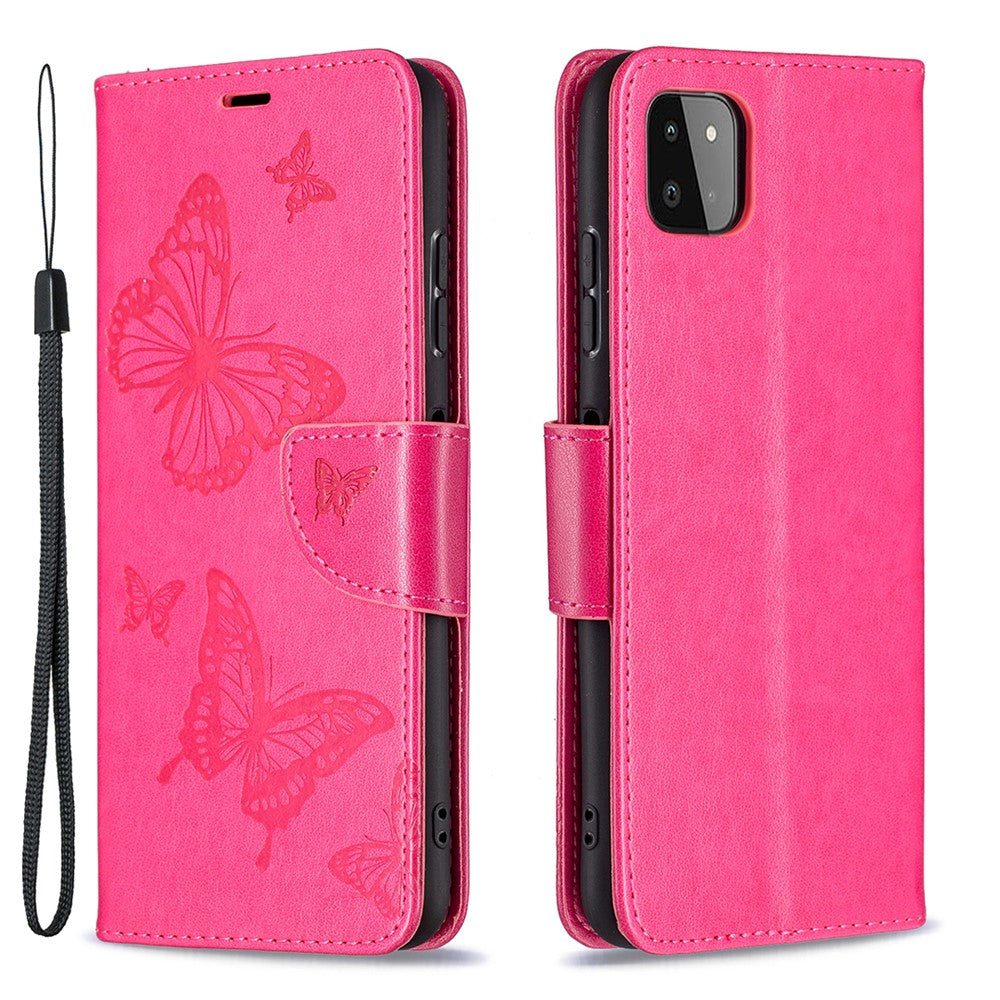 Læderpung-etui med sommerfuglemønster til Samsung Galaxy A22 5G (EU-version)