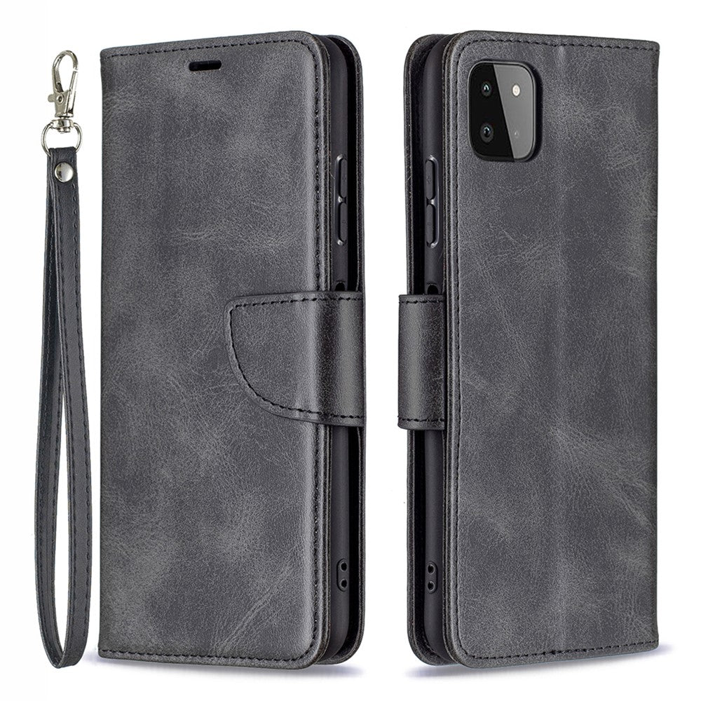 Læderpung-etui med stander og håndrem til Samsung Galaxy A22 5G (EU-version)