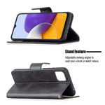 Læderpung-etui med stander og håndrem til Samsung Galaxy A22 5G (EU-version)