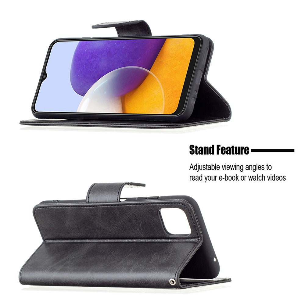 Læderpung-etui med stander og håndrem til Samsung Galaxy A22 5G (EU-version)