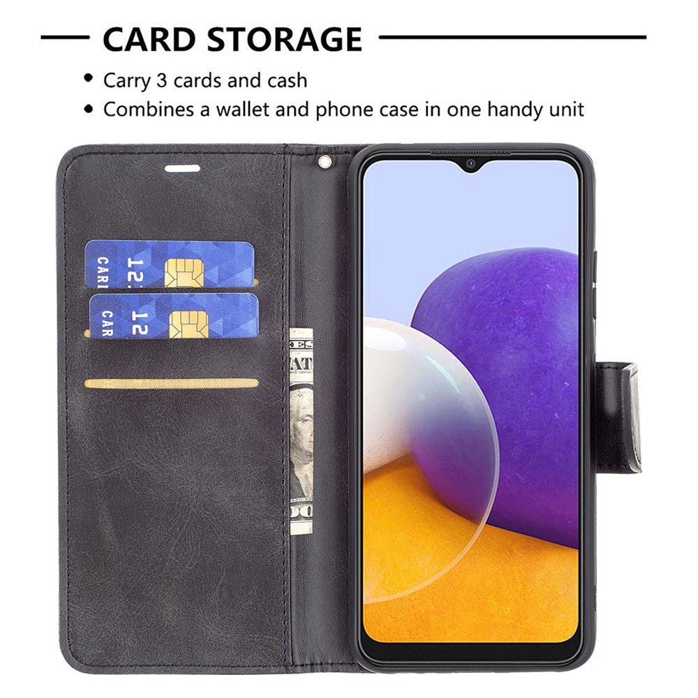 Læderpung-etui med stander og håndrem til Samsung Galaxy A22 5G (EU-version)