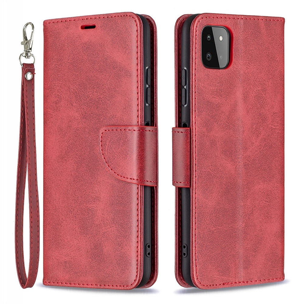 Læderpung-etui med stander og håndrem til Samsung Galaxy A22 5G (EU-version)