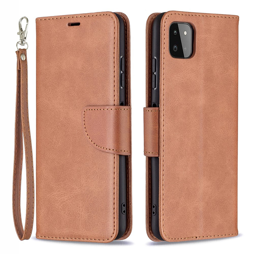 Læderpung-etui med stander og håndrem til Samsung Galaxy A22 5G (EU-version)