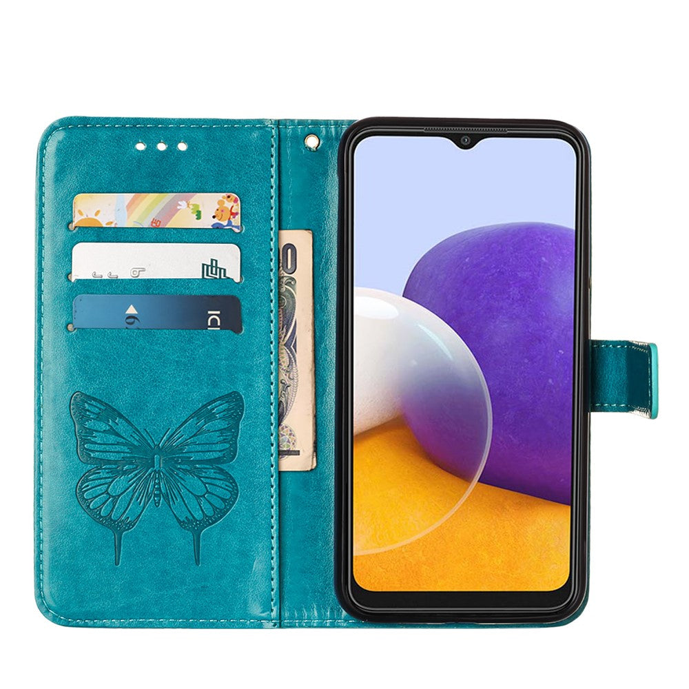 Til Samsung Galaxy A22 5G (EU-version) Imprint Butterfly Læderpung Stativ Etui