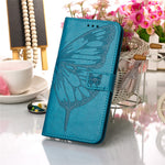 Til Samsung Galaxy A22 5G (EU-version) Imprint Butterfly Læderpung Stativ Etui