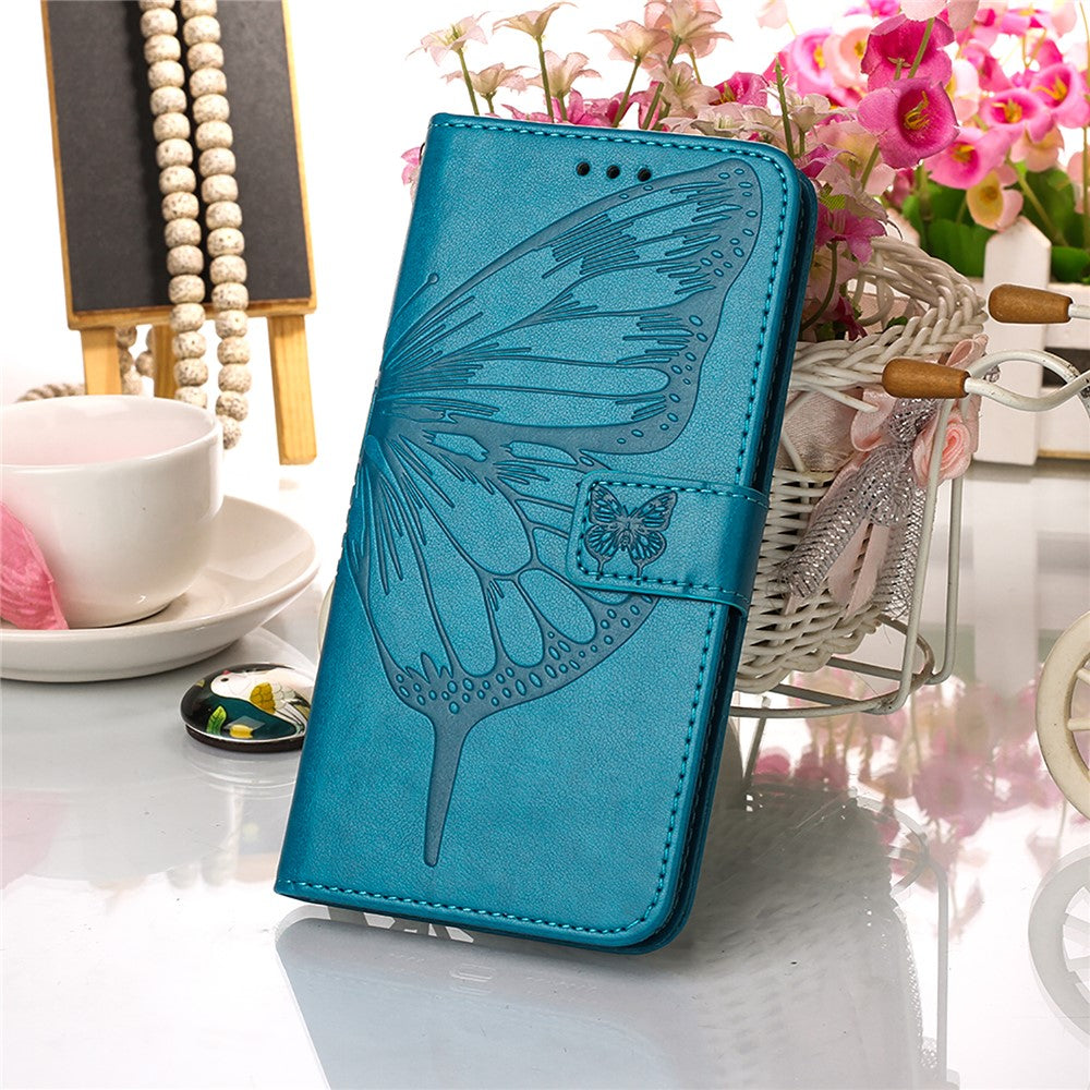 Til Samsung Galaxy A22 5G (EU-version) Imprint Butterfly Læderpung Stativ Etui