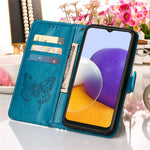 Til Samsung Galaxy A22 5G (EU-version) Imprint Butterfly Læderpung Stativ Etui