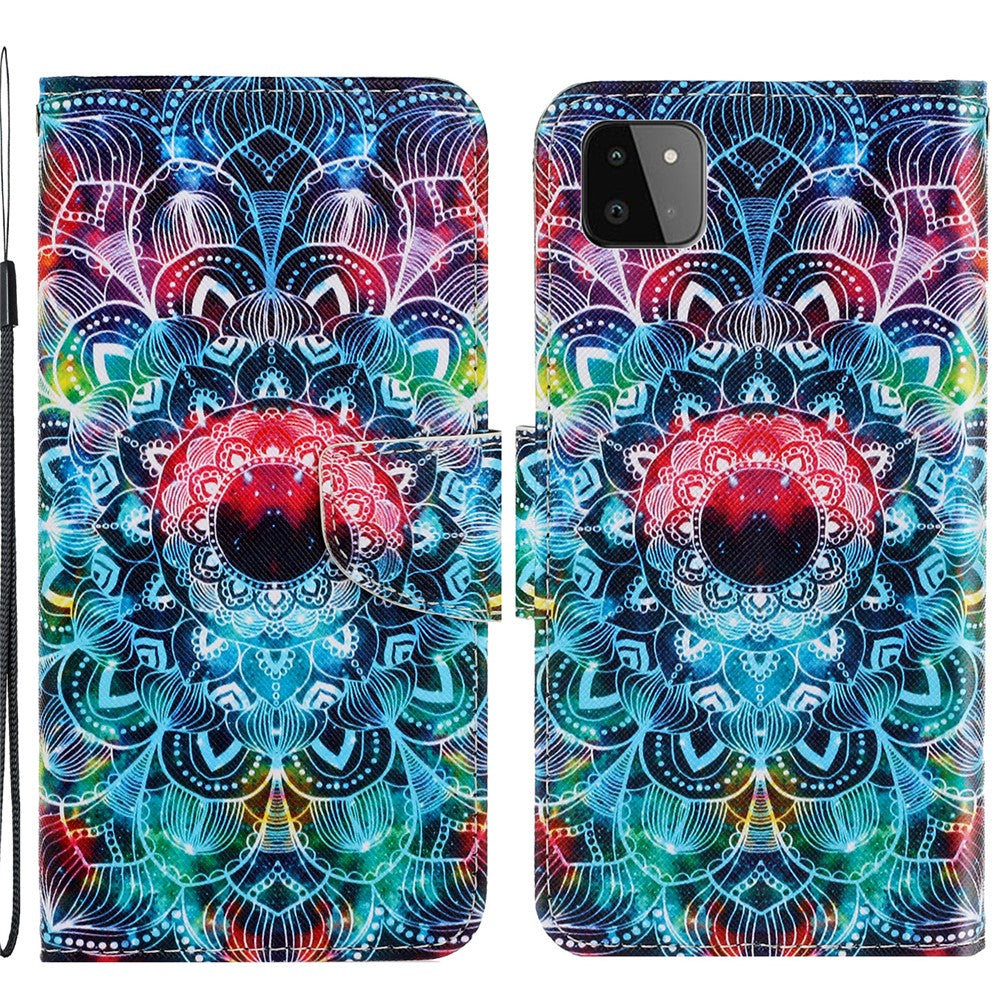 Pungcover med Fuldt Dækkende Mønstertryk i PU Læder til Samsung Galaxy A22 5G (EU Version)
