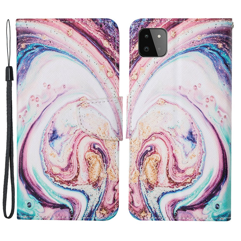 Mobilskal i PU-läder med korsstruktur och mönstertryck för Samsung Galaxy A22 5G (EU-version)