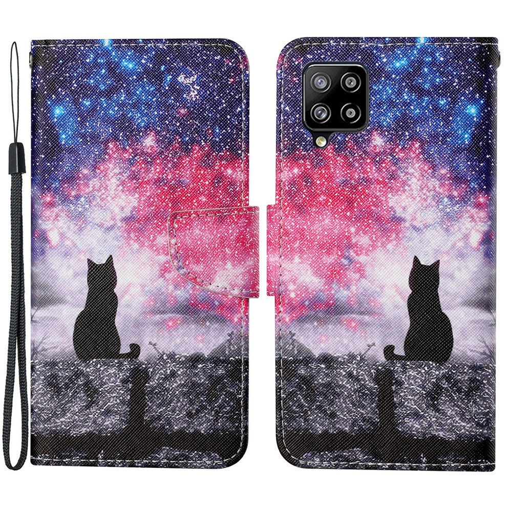 Mønstertrykt PU-lædertelefoncover med krydstekstur til Samsung Galaxy A22 4G (EU-version)