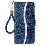 Glittery Powder Splicing Leather Wallet Stand Phone Case with Hand Strap for Samsung Galaxy A22 4G (EU Version)