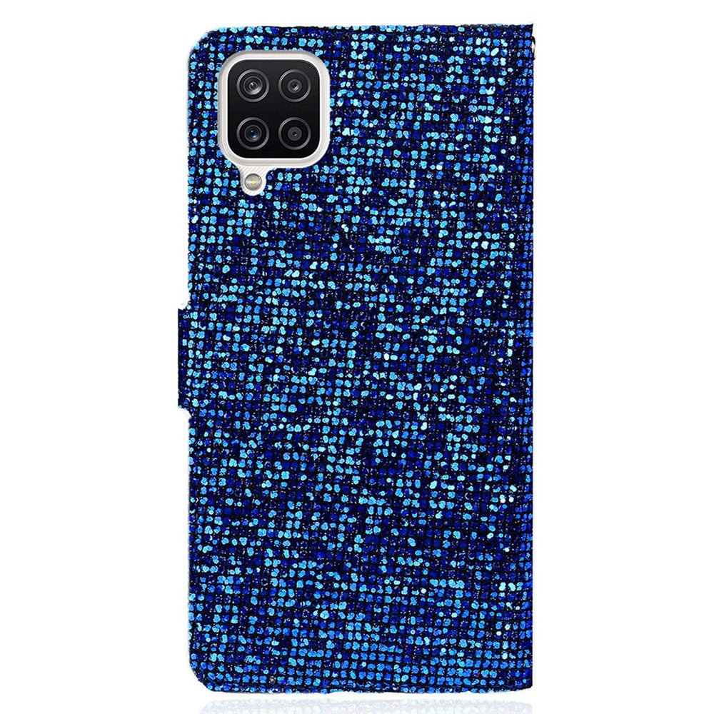 Glittery Powder Splicing Leather Wallet Stand Phone Case with Hand Strap for Samsung Galaxy A22 4G (EU Version)