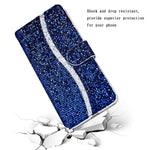 Glittery Powder Splicing Leather Wallet Stand Phone Case with Hand Strap for Samsung Galaxy A22 4G (EU Version)