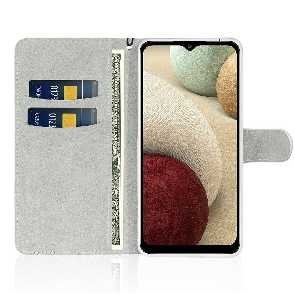 Glittery Powder Splicing Leather Wallet Stand Phone Case with Hand Strap for Samsung Galaxy A22 4G (EU Version)