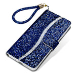Glittery Powder Splicing Leather Wallet Stand Phone Case with Hand Strap for Samsung Galaxy A22 4G (EU Version)