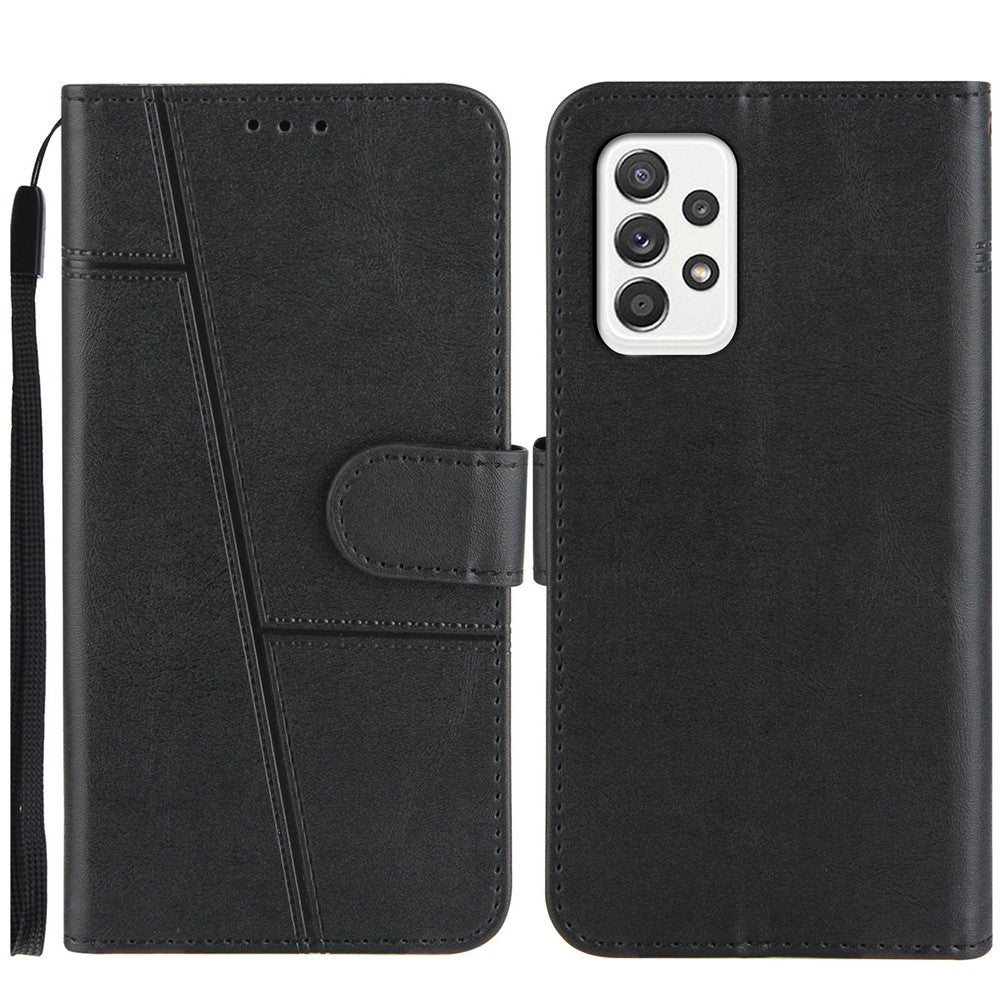 Concise Splicing Leather Phone Cover Stand Case with Wallet and Strap for Samsung Galaxy A52 4G/5G / A52s 5G
