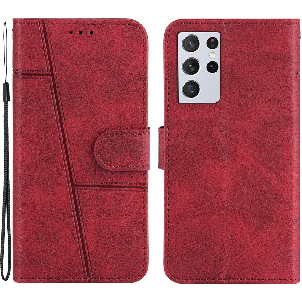 Full Protection Splicing Leather Phone Cover Case with Wallet Stand for Samsung Galaxy S21 Ultra 5G