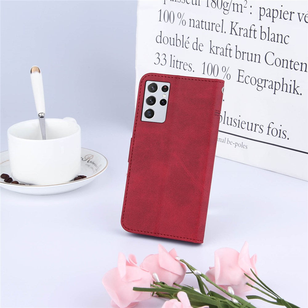 Full Protection Splicing Leather Phone Cover Case with Wallet Stand for Samsung Galaxy S21 Ultra 5G