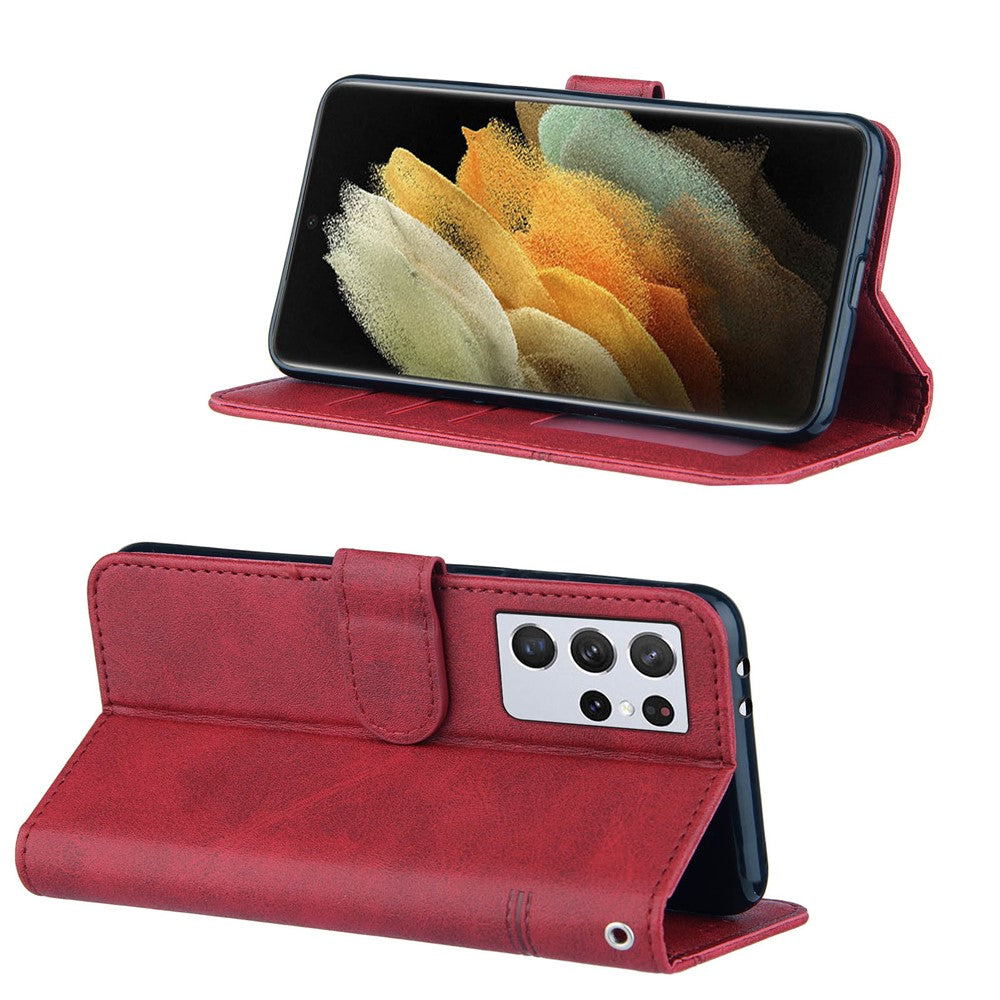 Full Protection Splicing Leather Phone Cover Case with Wallet Stand for Samsung Galaxy S21 Ultra 5G