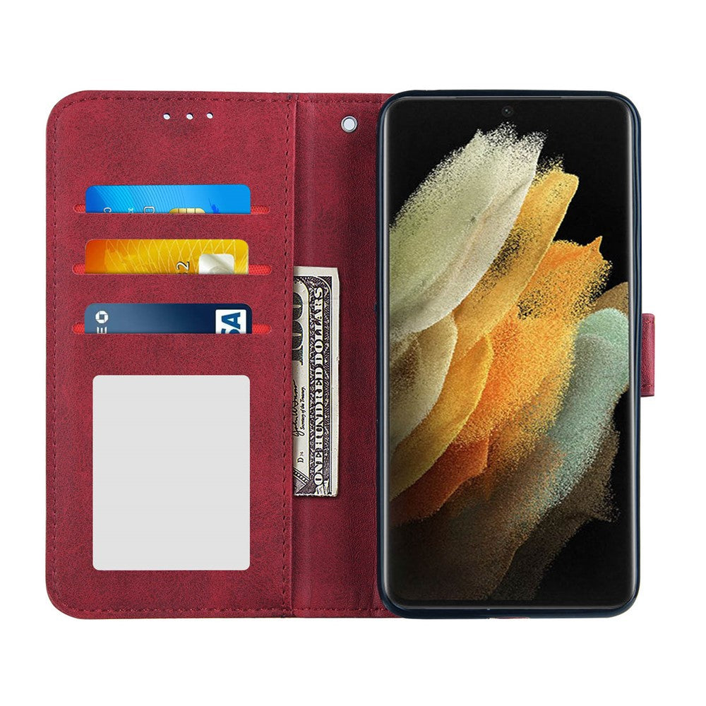 Full Protection Splicing Leather Phone Cover Case with Wallet Stand for Samsung Galaxy S21 Ultra 5G