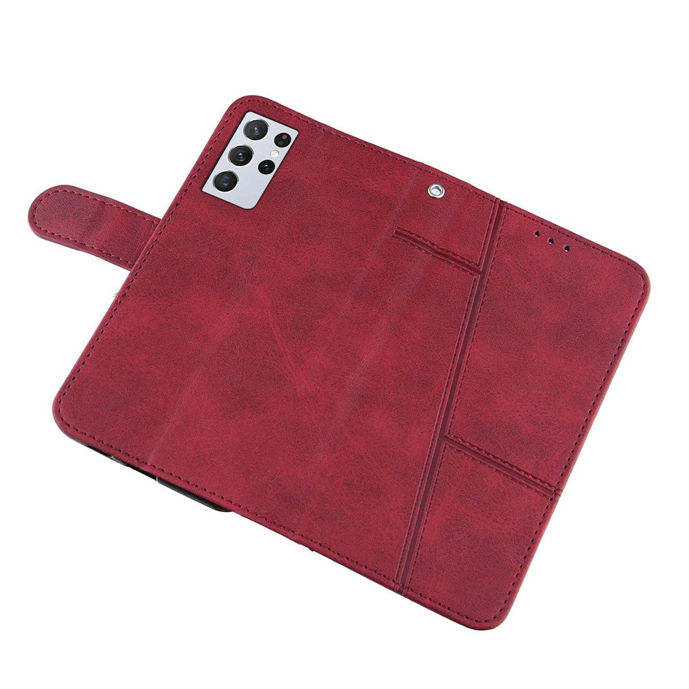 Full Protection Splicing Leather Phone Cover Case with Wallet Stand for Samsung Galaxy S21 Ultra 5G