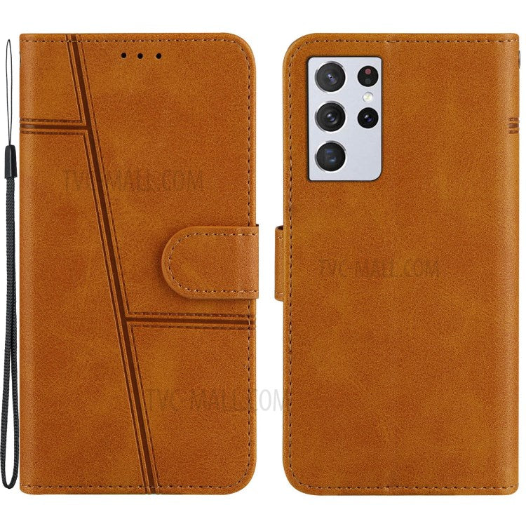 Full Protection Splicing Leather Phone Cover Case with Wallet Stand for Samsung Galaxy S21 Ultra 5G