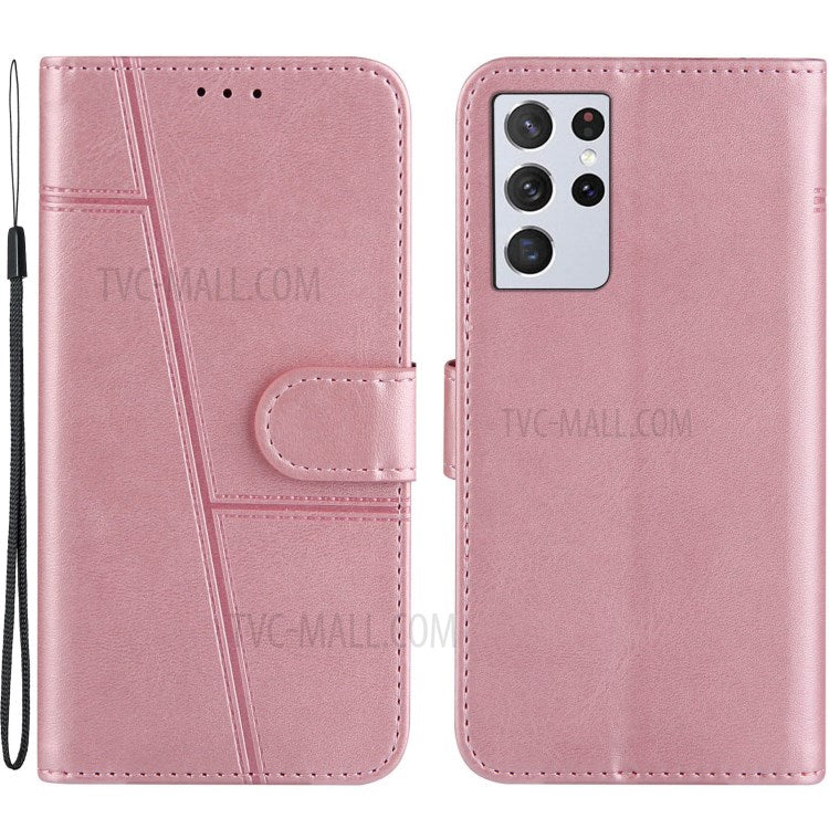 Full Protection Splicing Leather Phone Cover Case with Wallet Stand for Samsung Galaxy S21 Ultra 5G