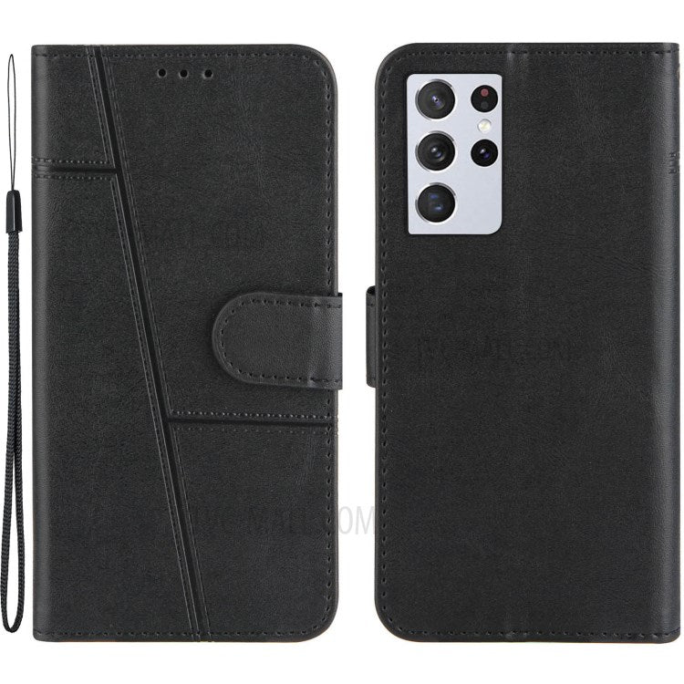 Full Protection Splicing Leather Phone Cover Case with Wallet Stand for Samsung Galaxy S21 Ultra 5G
