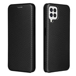 For Samsung Galaxy A22 4G (EU Version) Auto-absorbed Leather Case Carbon Fiber Texture Shock-proof Flip Cover with Card Holder and Ring Strap