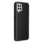 For Samsung Galaxy A22 4G (EU Version) Auto-absorbed Leather Case Carbon Fiber Texture Shock-proof Flip Cover with Card Holder and Ring Strap