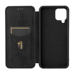 For Samsung Galaxy A22 4G (EU Version) Auto-absorbed Leather Case Carbon Fiber Texture Shock-proof Flip Cover with Card Holder and Ring Strap