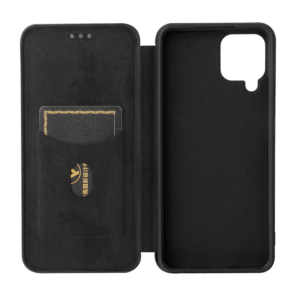 For Samsung Galaxy A22 4G (EU Version) Auto-absorbed Leather Case Carbon Fiber Texture Shock-proof Flip Cover with Card Holder and Ring Strap