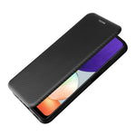 For Samsung Galaxy A22 4G (EU Version) Auto-absorbed Leather Case Carbon Fiber Texture Shock-proof Flip Cover with Card Holder and Ring Strap